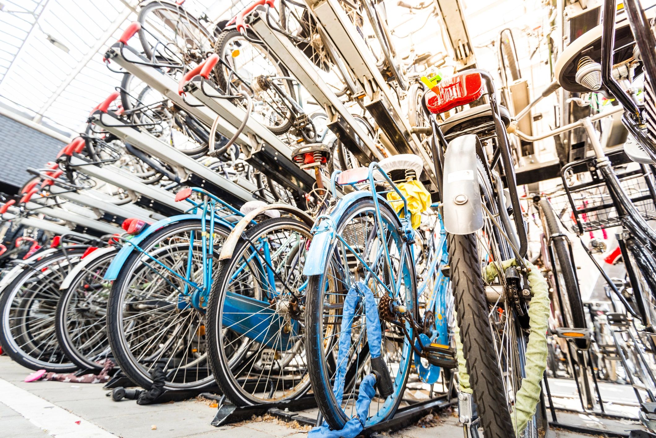 Modern power bikes on display in dealership